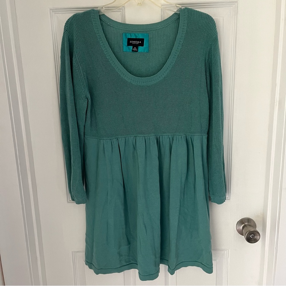 Sonoma Seafoam Green 100% Cotton Scoop Neck Babydoll Sweater